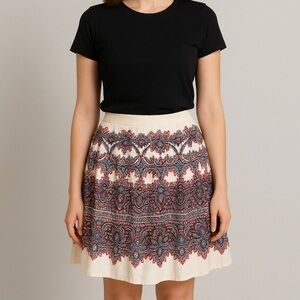 Talbots Skirt Women 6 Petite White Blue Floral Pleated A-Line Preppy